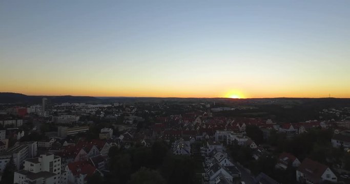 Aerial view. Cityscape of Leonberg with sunrise