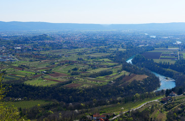 Fototapeta na wymiar Historical town Solkan with Soca river, Nova Gorica, Slovenia, Europe.