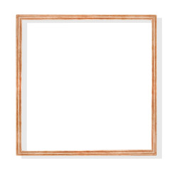 Old brown wood picture frame isolated on white background with clipping path