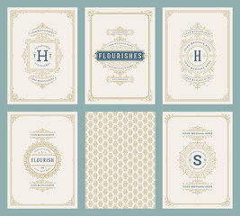 Vintage ornament greeting cards set vector templates.