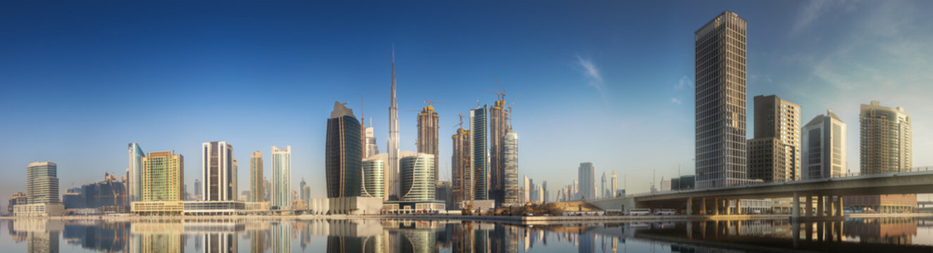 Cityscape of Dubai and panoramic view of Business bay, UAE