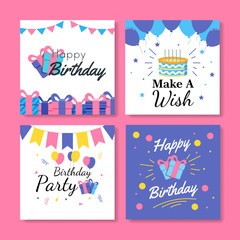 Set of square birthday greeting cards. Vol.6