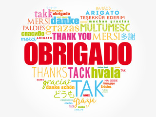 Obrigado (Thank You in Portuguese) love heart  Word Cloud in different languages