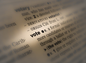 A close up of the a dictionary page showing the highlighted word: vote