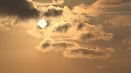 Clouds on Sky, Dramatic Sunset, Fluffy Cloudy Day, Nature Summer in Twilight