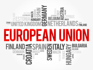 European Union List of cities word cloud collage, concept background