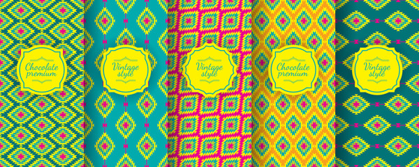 Ikat seamless pattern. Set of traditional Uzbek backgrounds