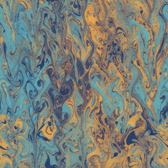Blue Yellow Seamless marble texture paper background. Abstract backdrop.