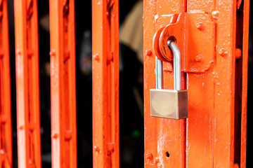 metal golden padlock on door