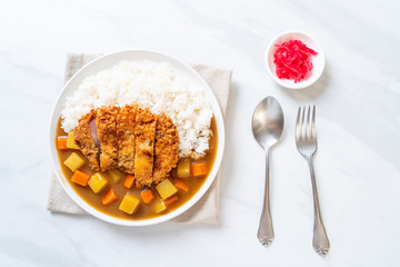 Crispy fried pork cutlet with curry and rice