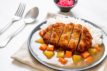Crispy fried pork cutlet with curry and rice