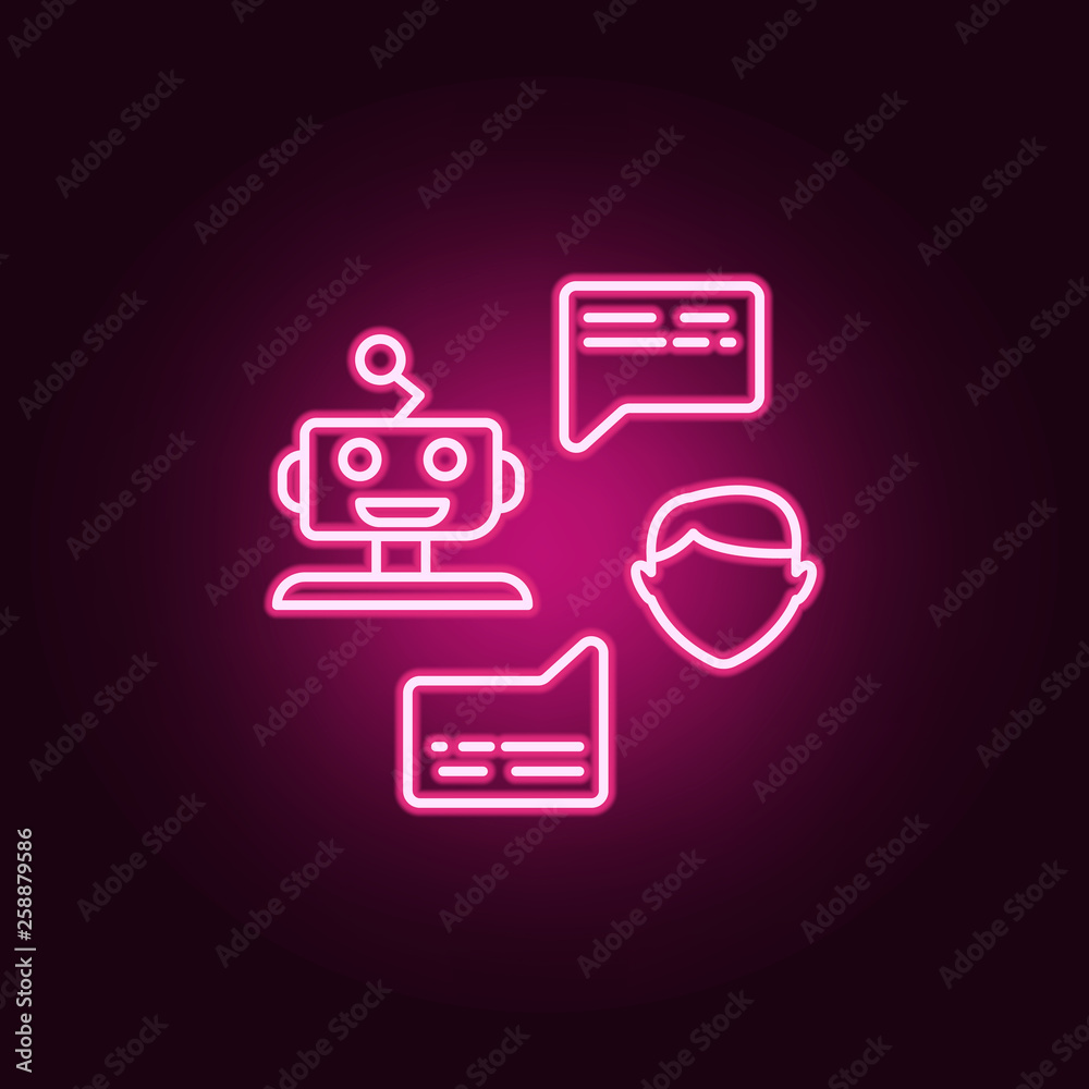 Fototapete Robot and human conversation neon icon. Elements of Artifical intelligence set. Simple icon for websites, web design, mobile app, info graphics