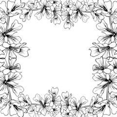 Black and white tropical frame with exotic flowers on white. Summer border design. Vector illustration