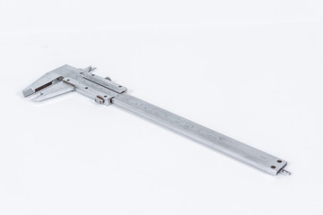 Vernier calipe or caliper. Precision measuring tools from silver steel.on a white background..