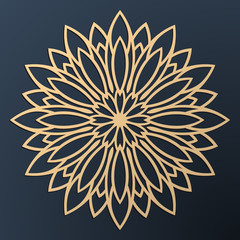 Laser cutting mandala. Golden floral pattern. Oriental silhouette ornament. Vector coaster design.