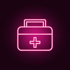 Obraz premium First aid kit neon icon. Elements of Blood donation set. Simple icon for websites, web design, mobile app, info graphics