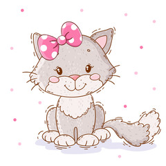 Cute cartoon kitten. Perfect for t-shirt print, kids wear fashion design, baby shower invitation card