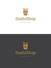 Obraz premium Sushi restaurant emblem logo template vector illustration.