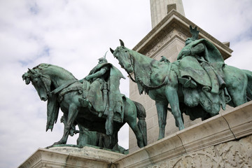 Equestrian monument in Heroes square of Budapest