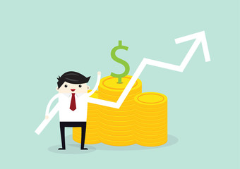 Business man with golden coin and graph .investment concept.