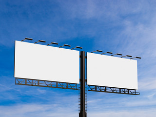 3D rendering of blank billboard (empty advertisement) with city background. Empty mockup template