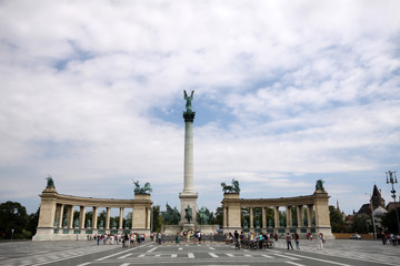 Fototapeta na wymiar Heroes square with memorial monument in Budapest, Hungary