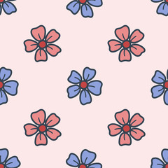 Seamless pattern with field flowers drawn in the style of hand drawn. Colorful illustration. Vector EPS10.