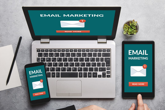 Email marketing concept on laptop, tablet and smartphone screen