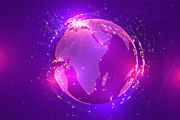 vector globe, planet earth, from dots. concept bigdata, processing and data collection