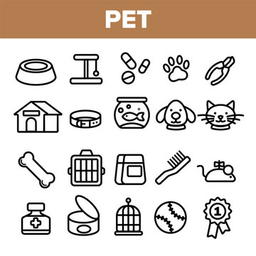 Pet Line Icon Set Vector. Animal Care. Grooming Pet Symbol. Dog, Cat Veterinar Shop Icon. Thin Outline Illustration