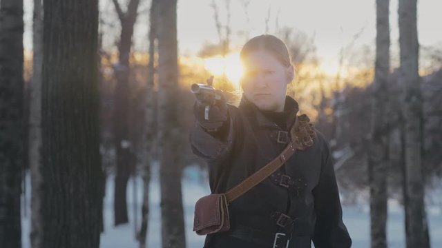 Portrait of dueler missing his target