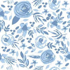 Tapeten Blumendrucke Staubiges blaues Aquarell nahtloses Muster