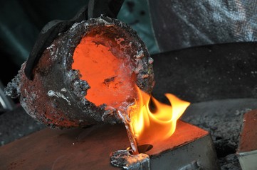 flüssiges Aluminium wird in Form gegossen