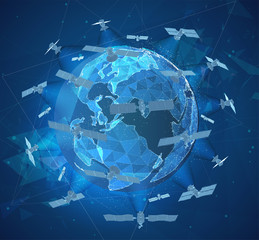 vector globe, planet earth, from dots. communications satellite of near-earth orbit. concept bigdata.