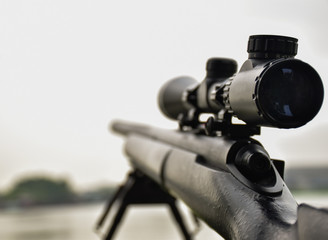 Rifle with a scope and bipod with first person shooter(FPS) view
