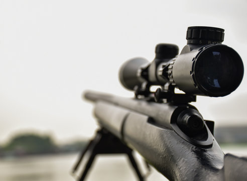 Rifle with a scope and bipod with first person shooter(FPS) view