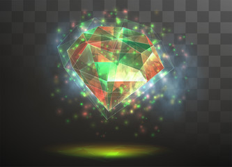 Fototapeta premium 3d vector crystal on a transparent replaceable background. energy and magic.