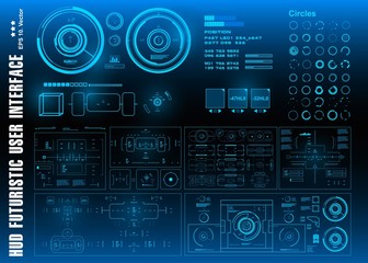 HUD futuristic blue user interface, target. Dashboard display virtual reality technology screen
