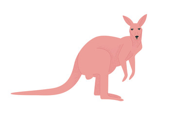 Cute kangaroo side view in flat style isolated on white background. Large Australian marsupial animal. Australian fauna. Vector illustration