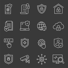 Security line icons set. White vector illustration.