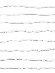 Oblong torn white paper strips placed one under another with soft shadow. Vector paper mock up.
