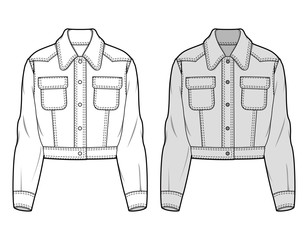 Outer Jacke fashion flat sketch template