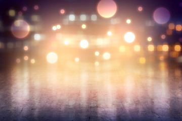 Concrete floor with blurry lights