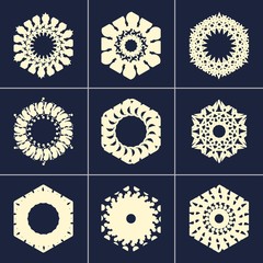 Mosaic arabic ornament. Diamond shape emblems collection. Retro ornamental design.