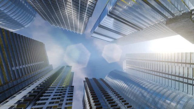 Windows of Skyscraper Business Office with blue sky, Corporate building in city.
