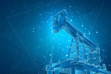 oil derrick. vector 3d object. mining of minerals. abstract explosion of particles.