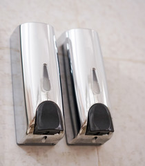 Hand soap dispenser double chrome for washing hands for the bathroom equipment