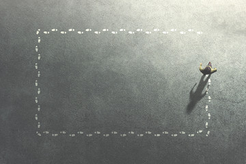 man complete a footsteps frame
