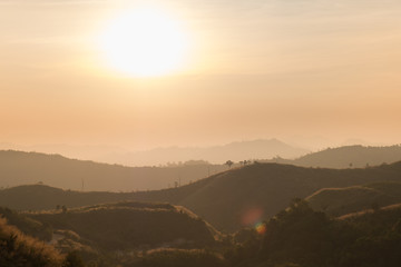 soft focus sunlight and hill.