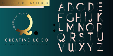 Chic elegant initial letter monogram logo template pink and gold - obrazy, fototapety, plakaty